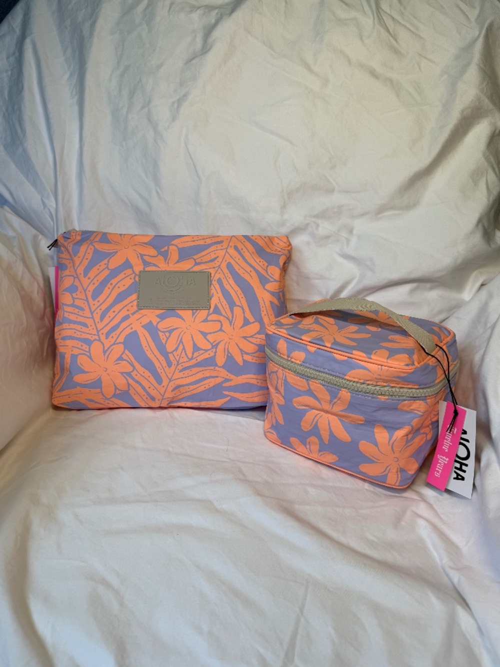ALOHA Collection Lauae Mid Pouch & Tiare Cabin Crew Set Periwinkle Peach NWT